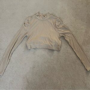 PacSun Cream Fitted Crop Top with Long Sleeves